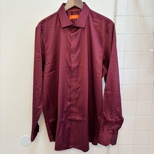 TALLIA Mens Maroon Button Down Shirt Size XXL 18 36/37 Slim Fit Event Teacher